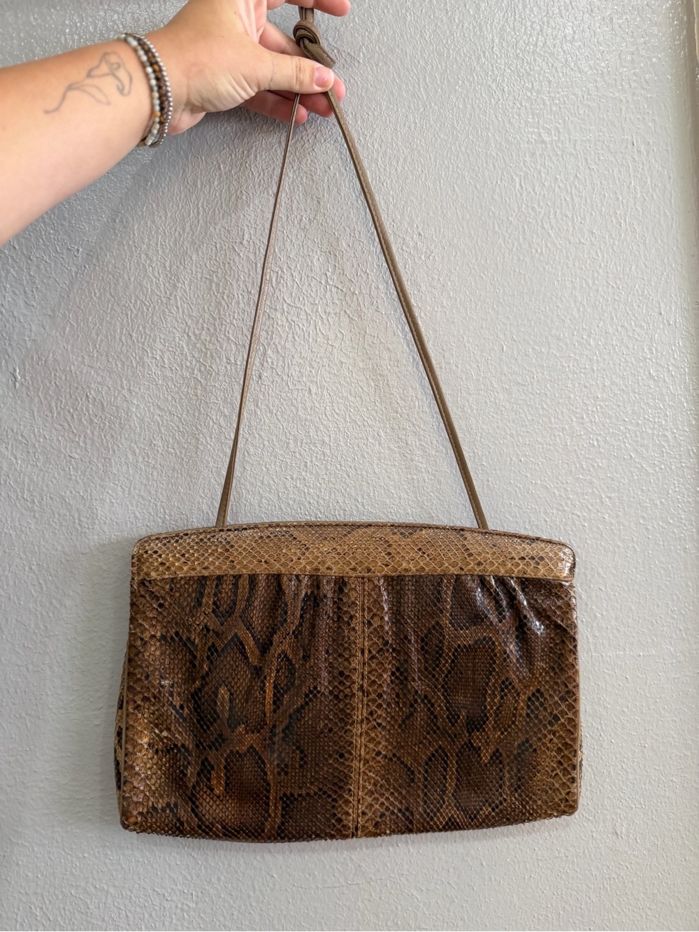 Brown Snakeskin-Pattern Shoulder Bag